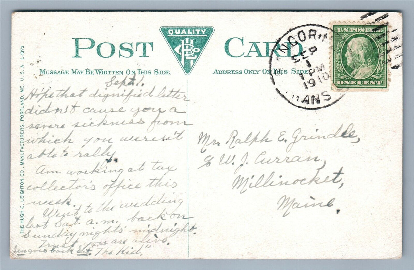 BANGOR ME BREWER BRIDGE 1910 ANTIQUE POSTCARD