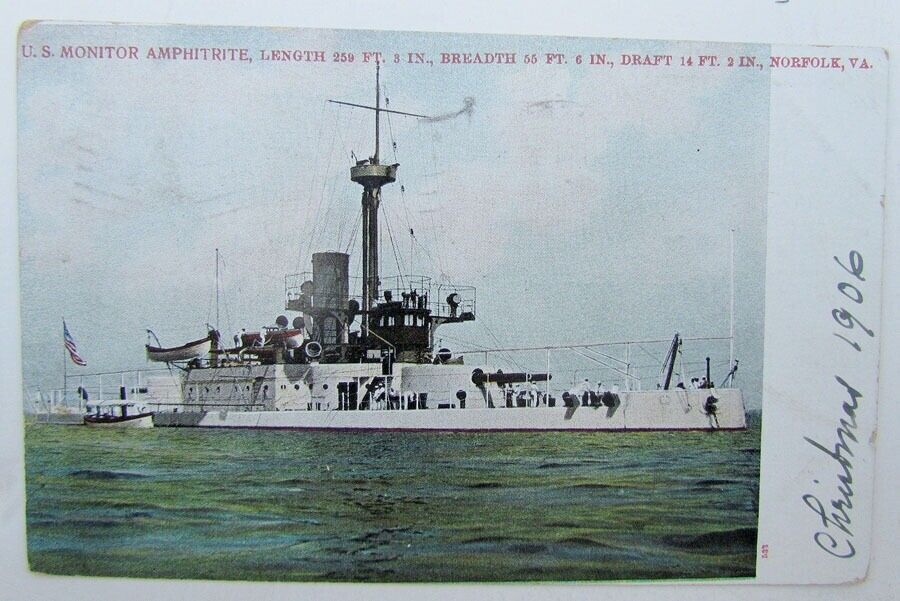 VINTAGE 1906 POSTCARD US MONITOR AMPHITRITE NORFOLK VA