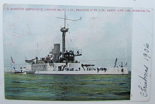 VINTAGE 1906 POSTCARD US MONITOR AMPHITRITE NORFOLK VA