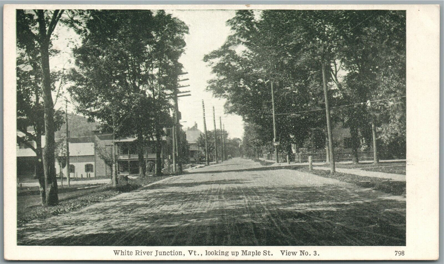 WHITE RIVER JUNCTION VT MAPLE STREET ANTIQUE POSTCARD