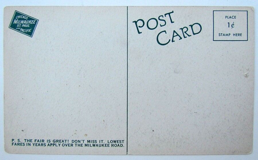 VINTAGE 1934 POSTCARD ELECTRIC LOCOMOTIVE MILWAUKEE RAILROAD CHICAGO EXHIBITION