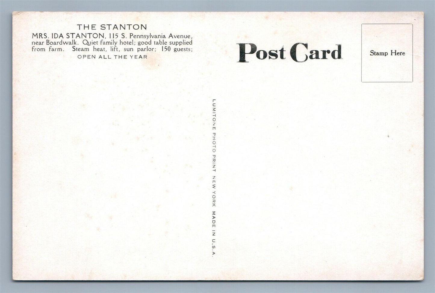 ATLANTIC CITY NJ THE STANTON ANTIQUE POSTCARD