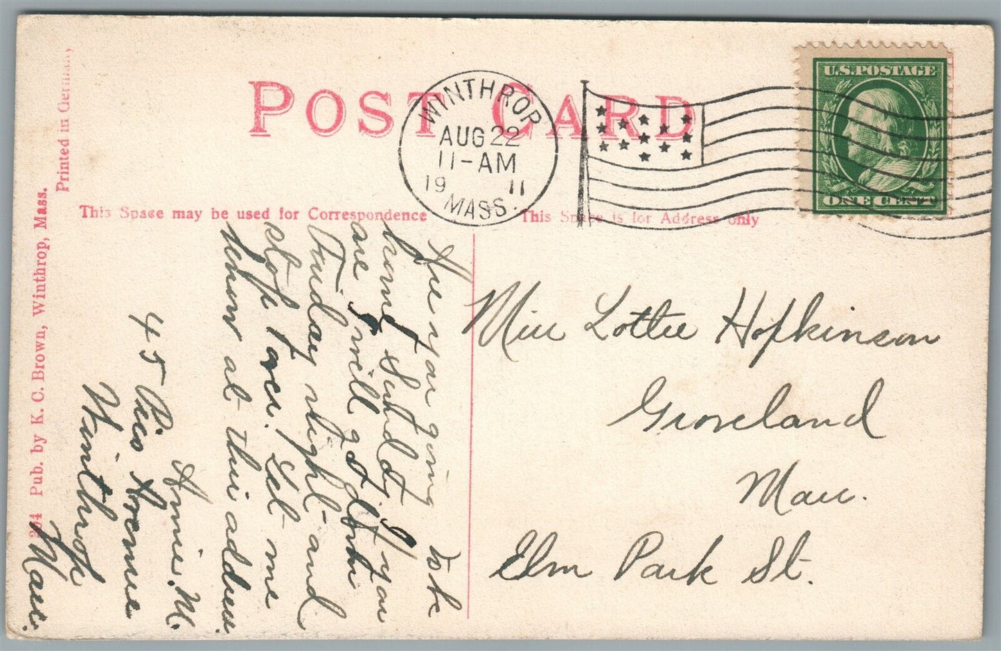 WINTHROP MA WINTHROP STREET ANTIQUE POSTCARD