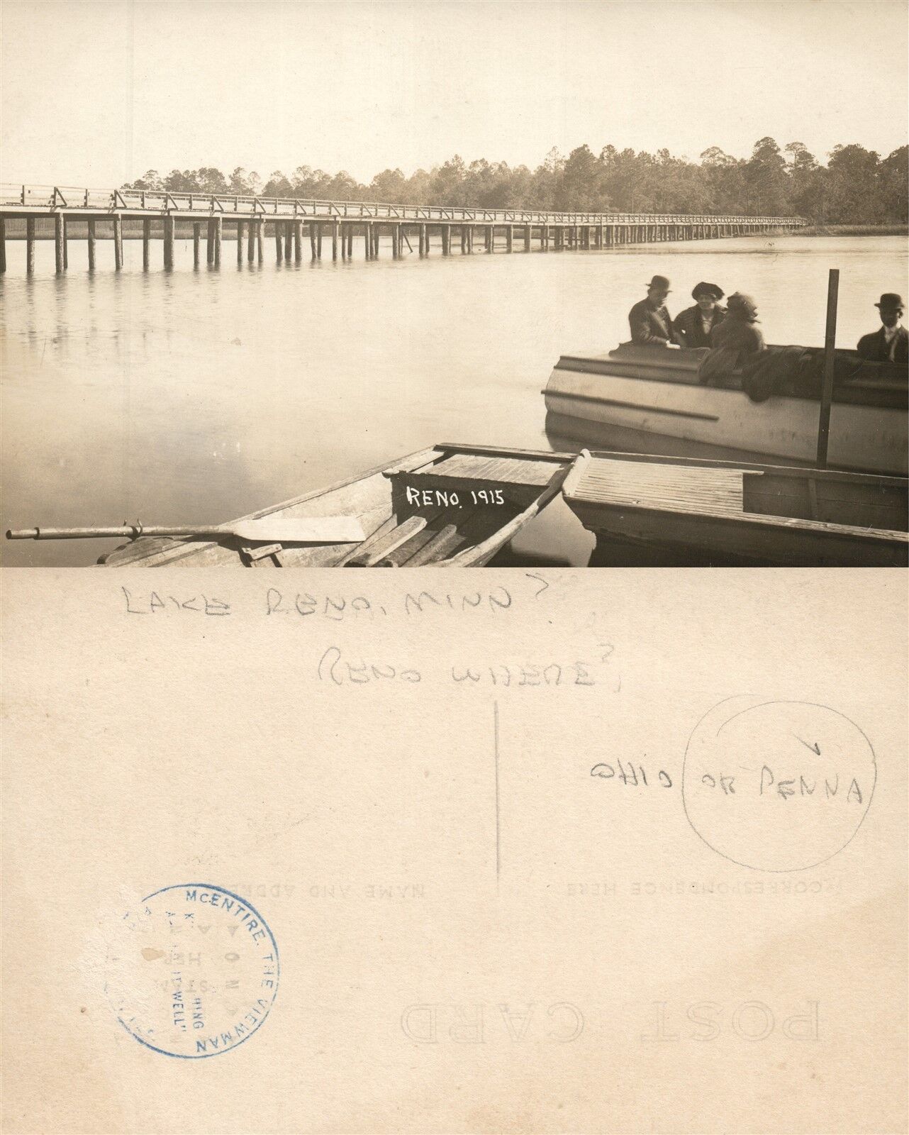 LAKE RENO MN 1915 ANTIQUE REAL PHOTO POSTCARD RPPC
