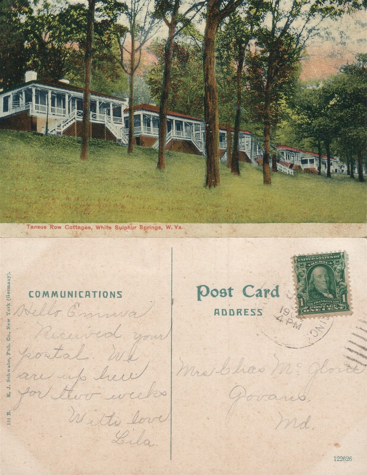 WHITE SULPHUR SPRINGS W.VA TANSUS ROW COTTAGES ANTIQUE POSTCARD