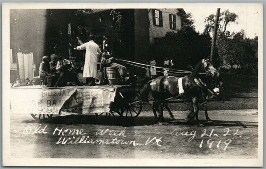 WILLIAMSTOWN VT OLD HOME WEEK BILLS JAZZ BAND ANTIQUE REAL PHOTO POSTCARD RPPC