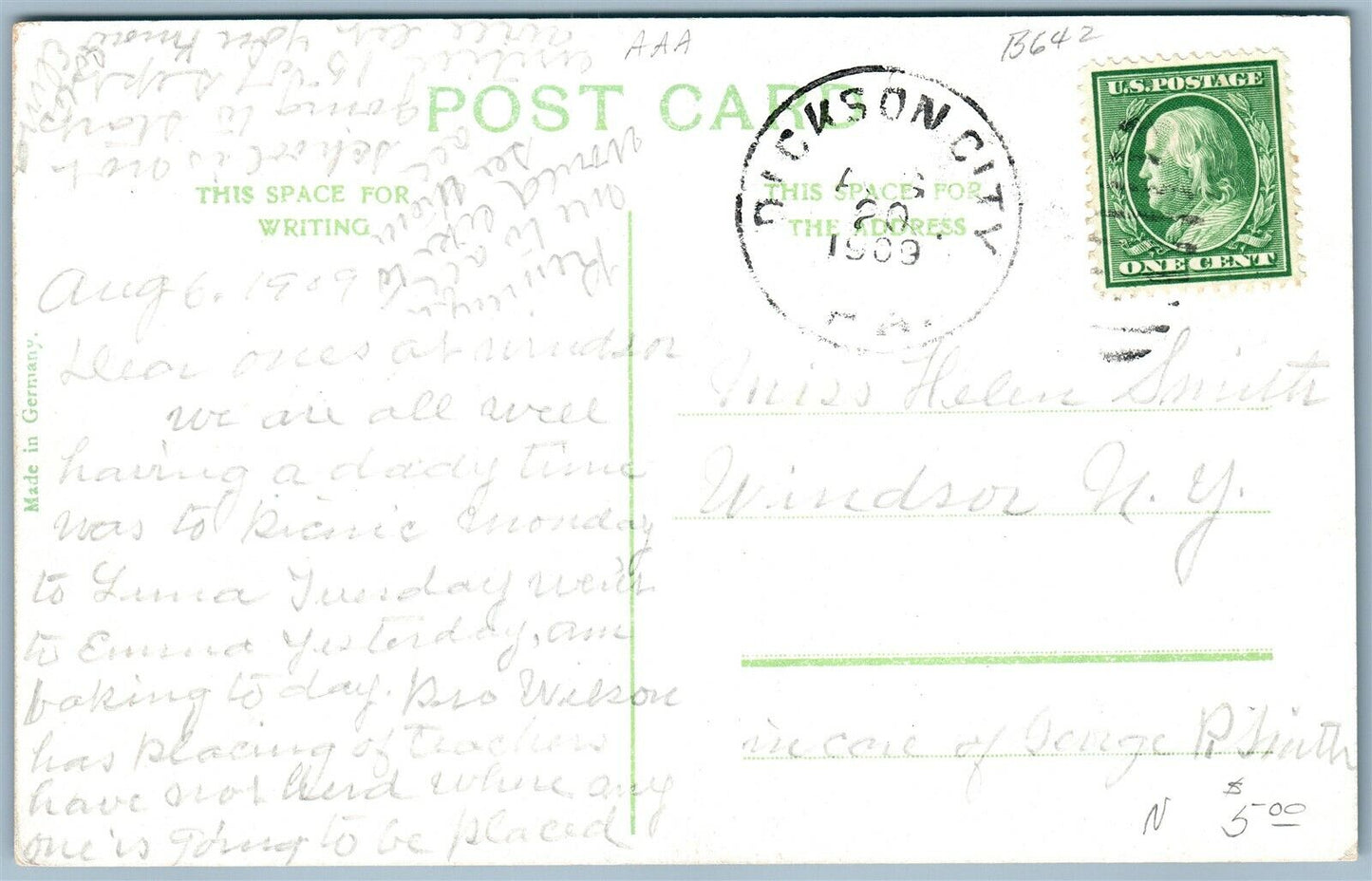 SCRANTON PA LACKAWANNA AVE. ANTIQUE POSTCARD