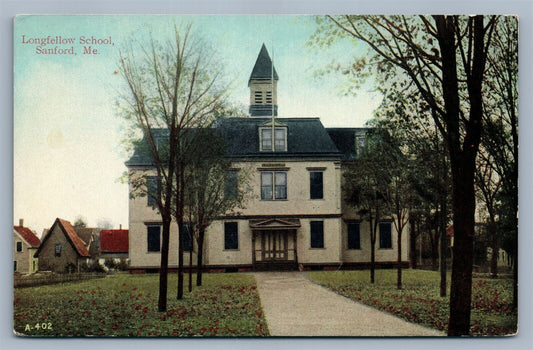 SANFORD ME LONGFELLOW SCHOOL ANTIQUE POSTCARD