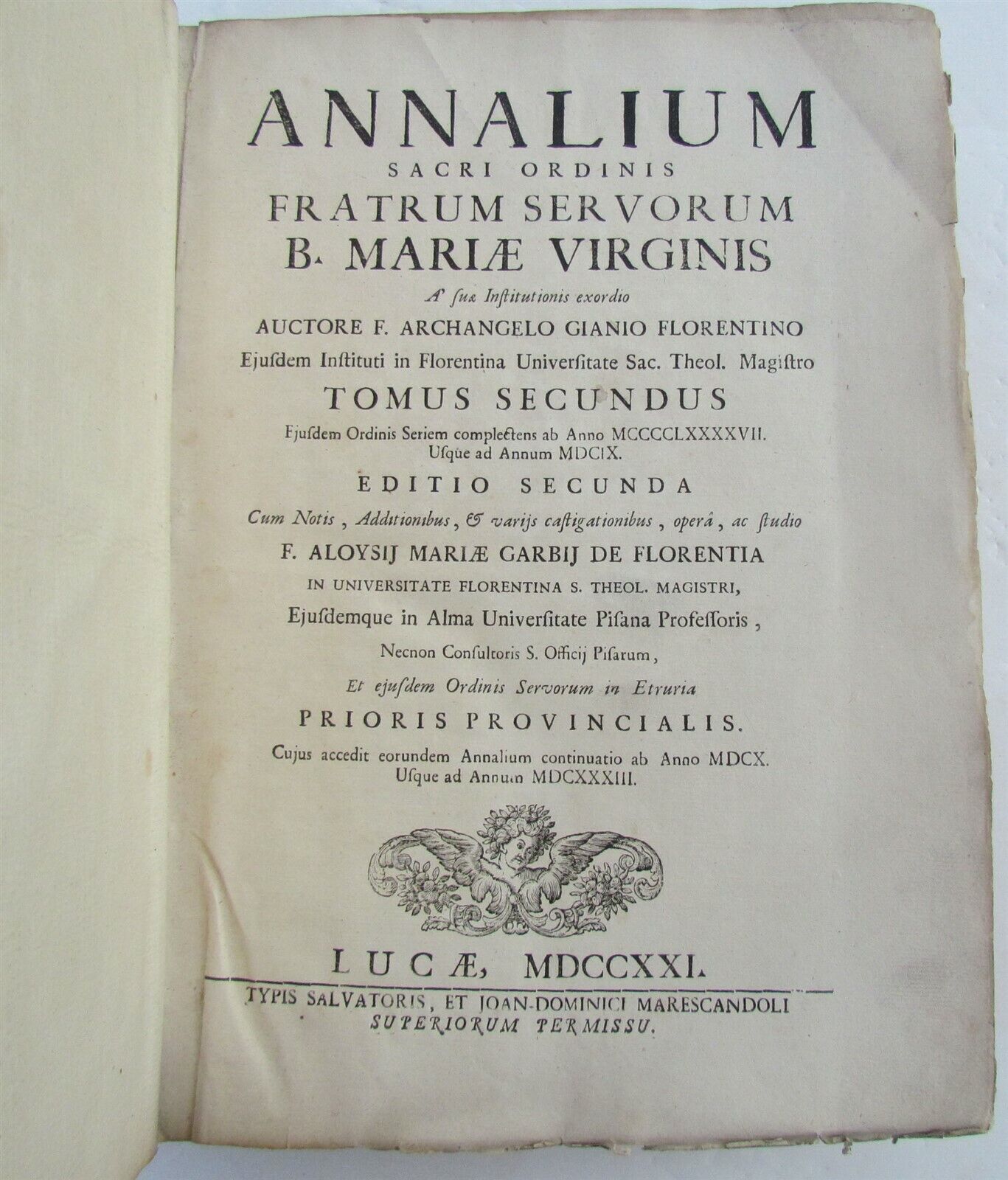 1721 ANTIQUE VELLUM BOUND FOLIO - ORDER OF SERVANTS OF VIRGIN MARY ANNALS