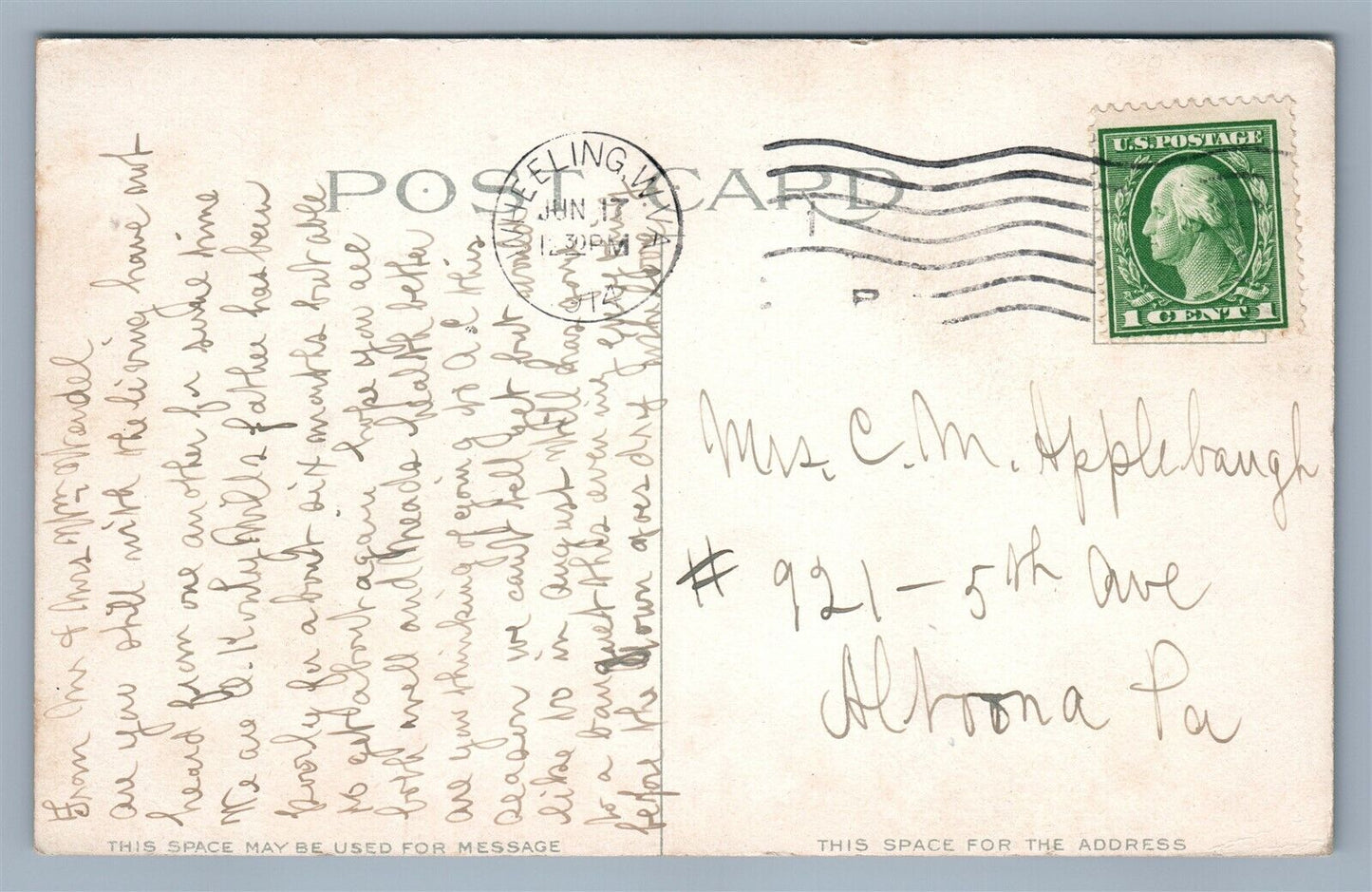 WHEELING W.Va ST.MATTHEWS CHURCH 1914 ANTIQUE POSTCARD