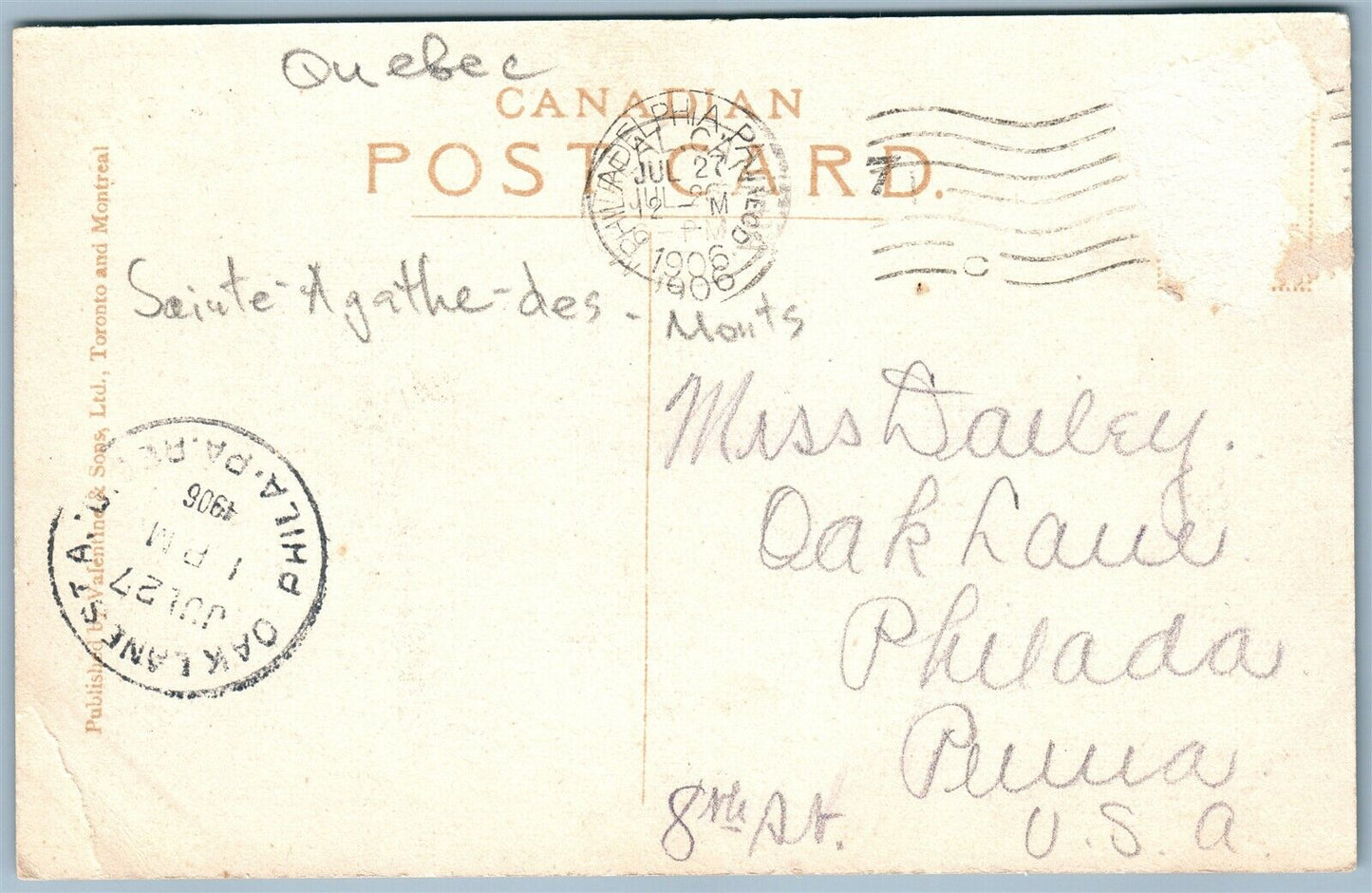 ST. AGATHE QUEBEC CANADA ANTIQUE POSTCARD