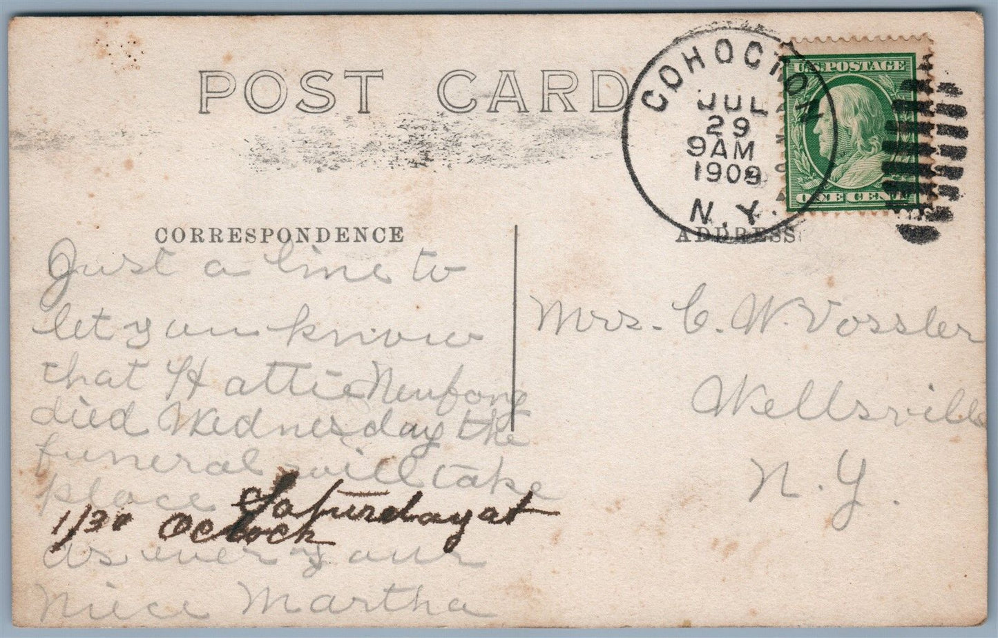 GOHOCTON NY MAPLE AVENUE 1909 ANTIQUE REAL PHOTO POSTCARD RPPC w/ CORK CANCEL