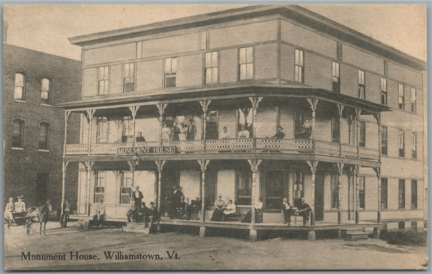 WILLIAMSTOWN VT MONUMENT HOUSE ADVERTISING ANTIQUE POSTCARD