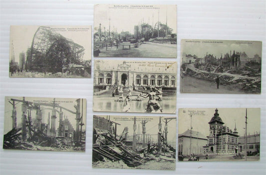 UNIVERSAL EXPOSITION BRUSSELS BELGIUM DESTROYED WWI LOT OF 7 ANTIQUE POSTCARDS