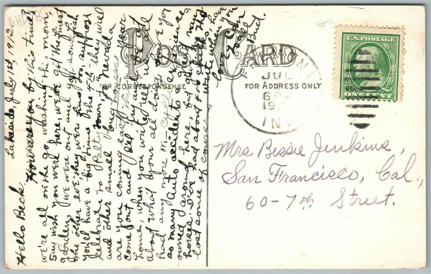 LADY RIDING A FISH ANTIQUE POSTCARD FISHING w/ CORK CANCEL