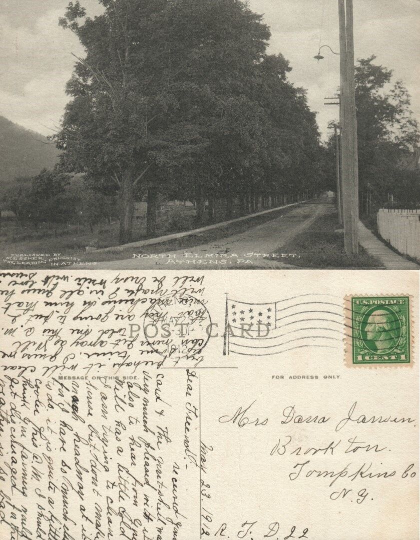ATHENS PA NORTH ELMIRA STREET 1912 ANTIQUE POSTCARD