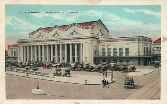 JACKSONVILLE FL UNION RAILROAD TERMINAL 1930 VINTAGE POSTCARD railway station