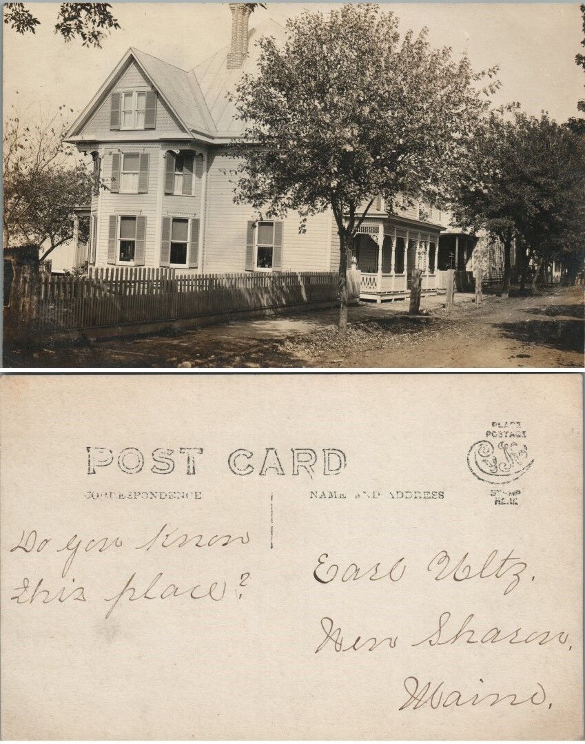 NEW SHARON MAINE STREET SCENE RPPC ANTIQUE REAL PHOTO POSTCARD
