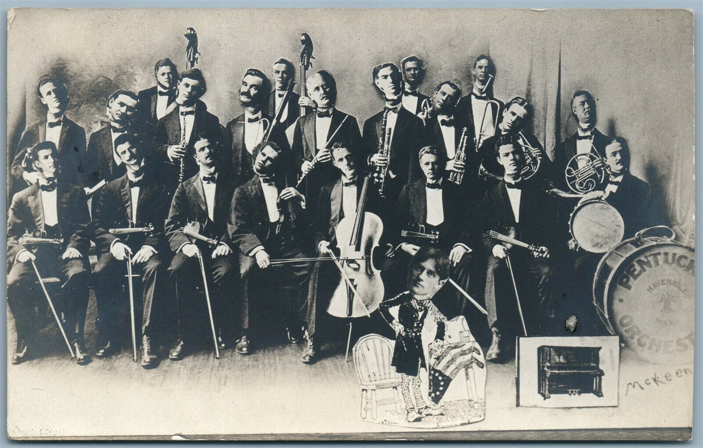 PENTUCKET ORCHESTRA 1910 PHOTOMONTAGE ANTIQUE REAL PHOTO POSTCARD RPPC