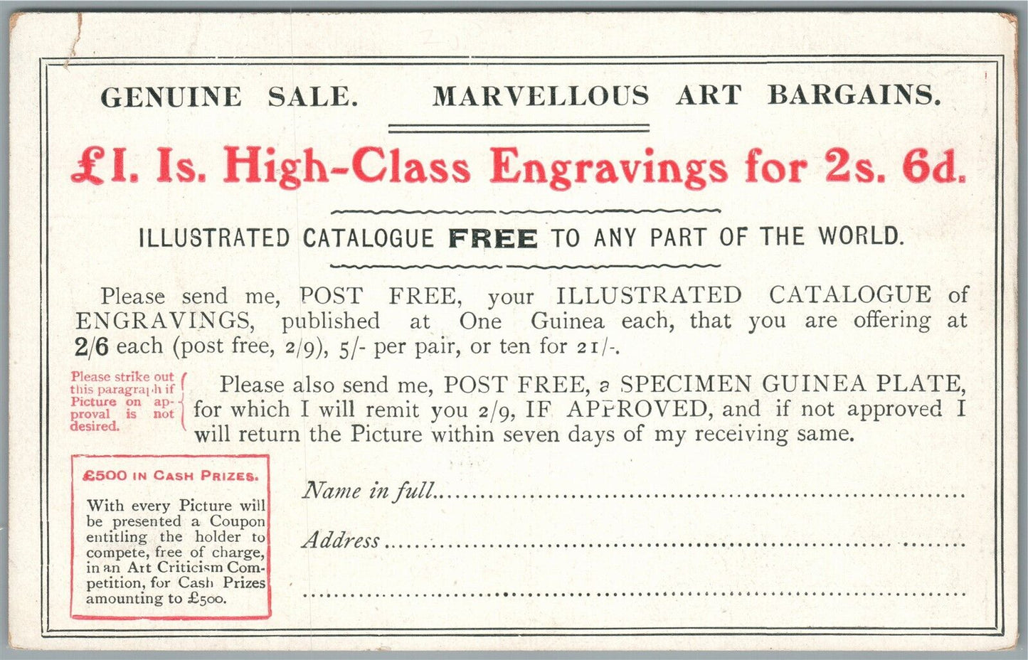 HIGH CLASS ENGRAVINGS ADVERTISING ANTIQUE POSTCARD