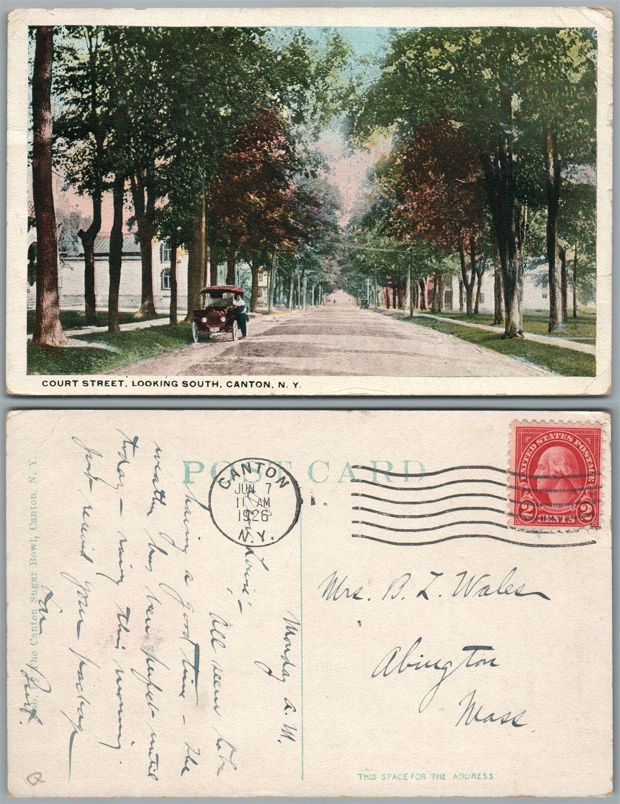 CANTON N.Y. COURT STREET 1926 ANTIQUE POSTCARD