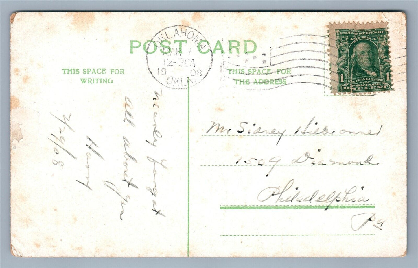 OKLAHOMA CITY BROADWAY ANTIQUE POSTCARD