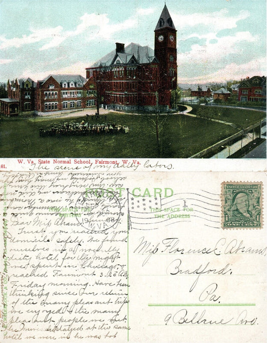 FAIRMONT W.VA STATE NORMAL SCHOOL 1908 ANTIQUE POSTCARD