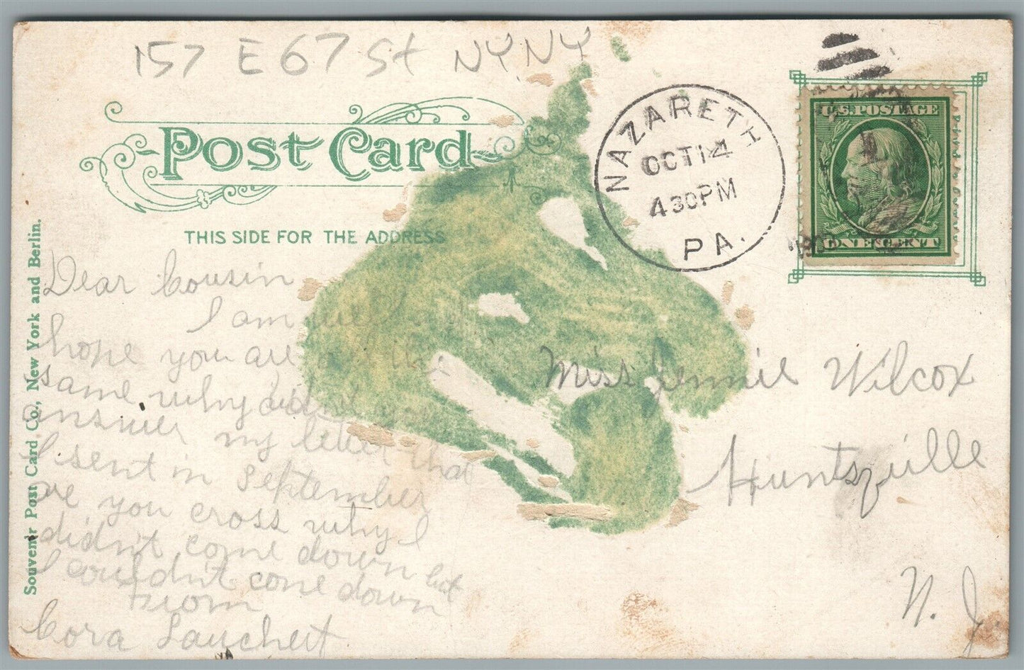 NEW YORK NY FIRE TRUCK 157 E. 167 STREET ANTIQUE POSTCARD