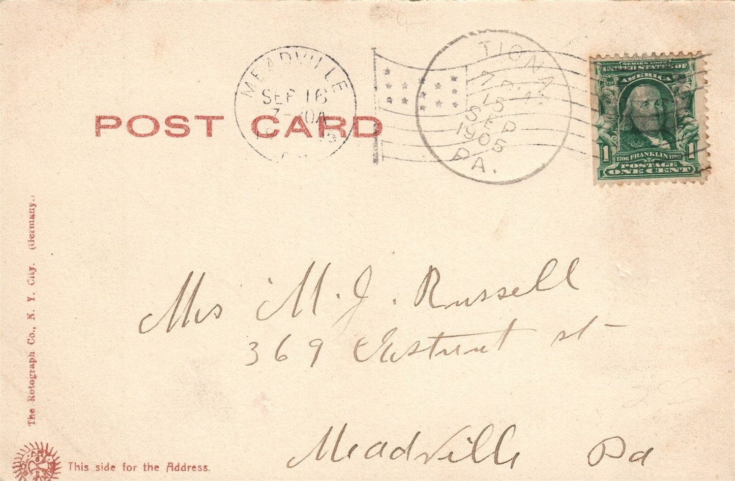 WARREN PA MARKET STREET 1905 UNDIVIDED ANTIQUE POSTCARD