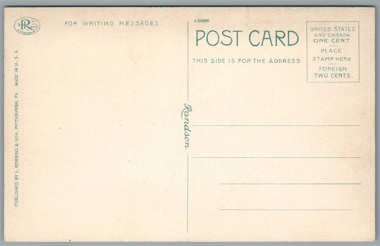 HARMONY PA RAPP'S HOMESTEAD ANTIQUE POSTCARD