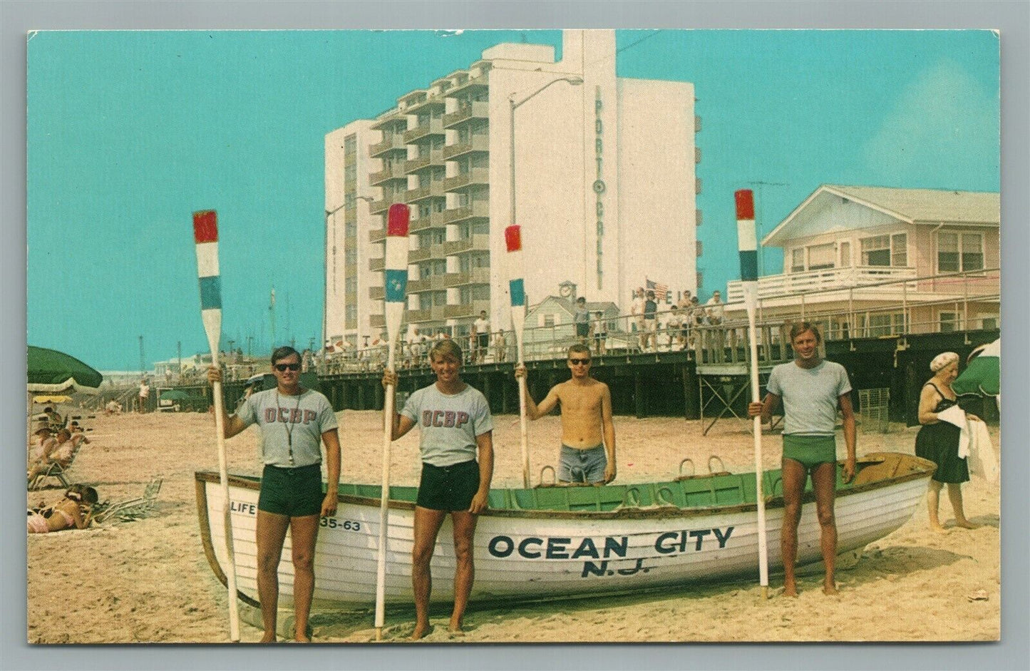 OCEAN CITY NJ PORT-O-CALL HOTEL LIFE GUARDS VINTAGE POSTCARD