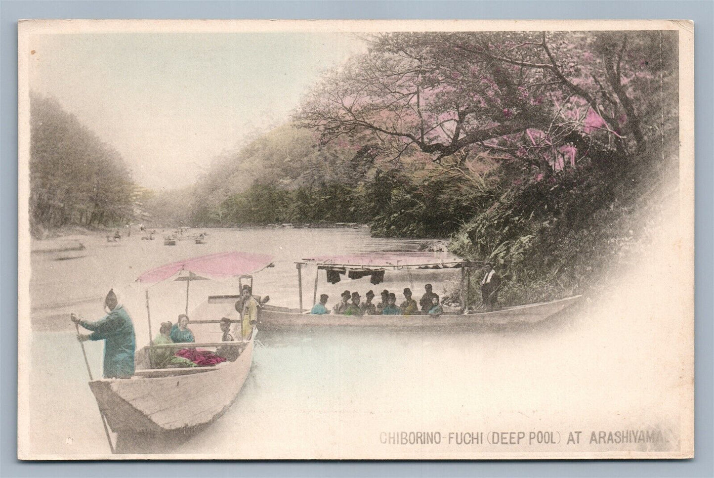 JAPAN CHIBORINO FUCHI DEEP POOL AT ARASHIYAMA JAPANESE ANTIQUE POSTCARD