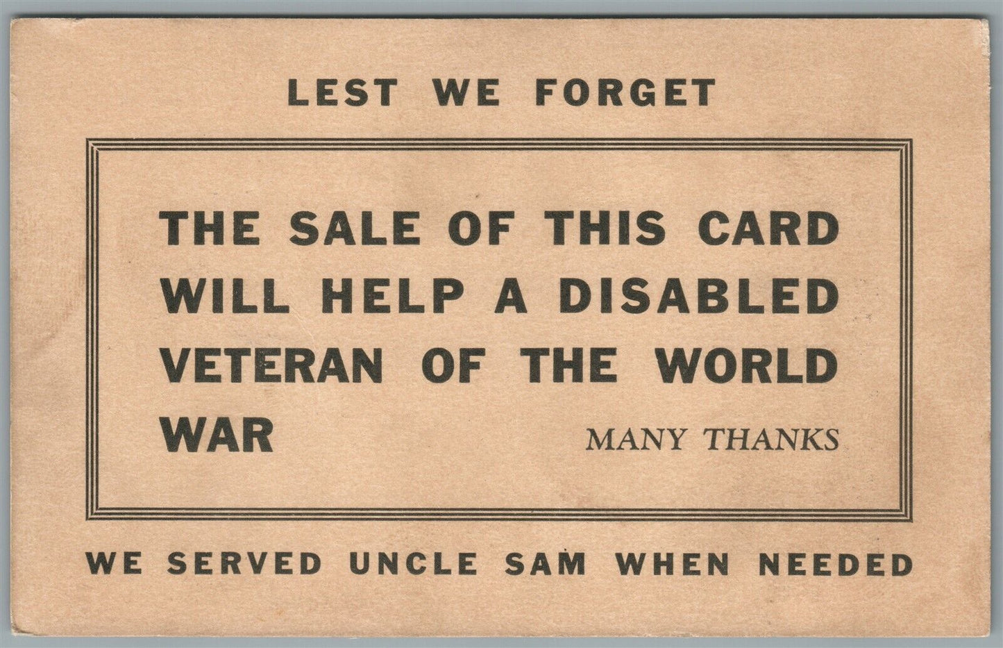 AUTOMOBILE CARD FOR DISABLED VETERANS of WORLD WAR ANTIQUE POSTCARD