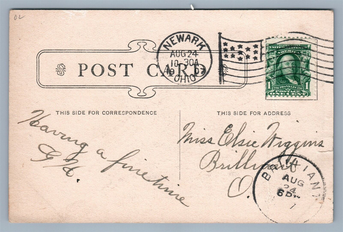 NEWARK OH NORTH PARK PLACE 1907 ANTIQUE POSTCARD