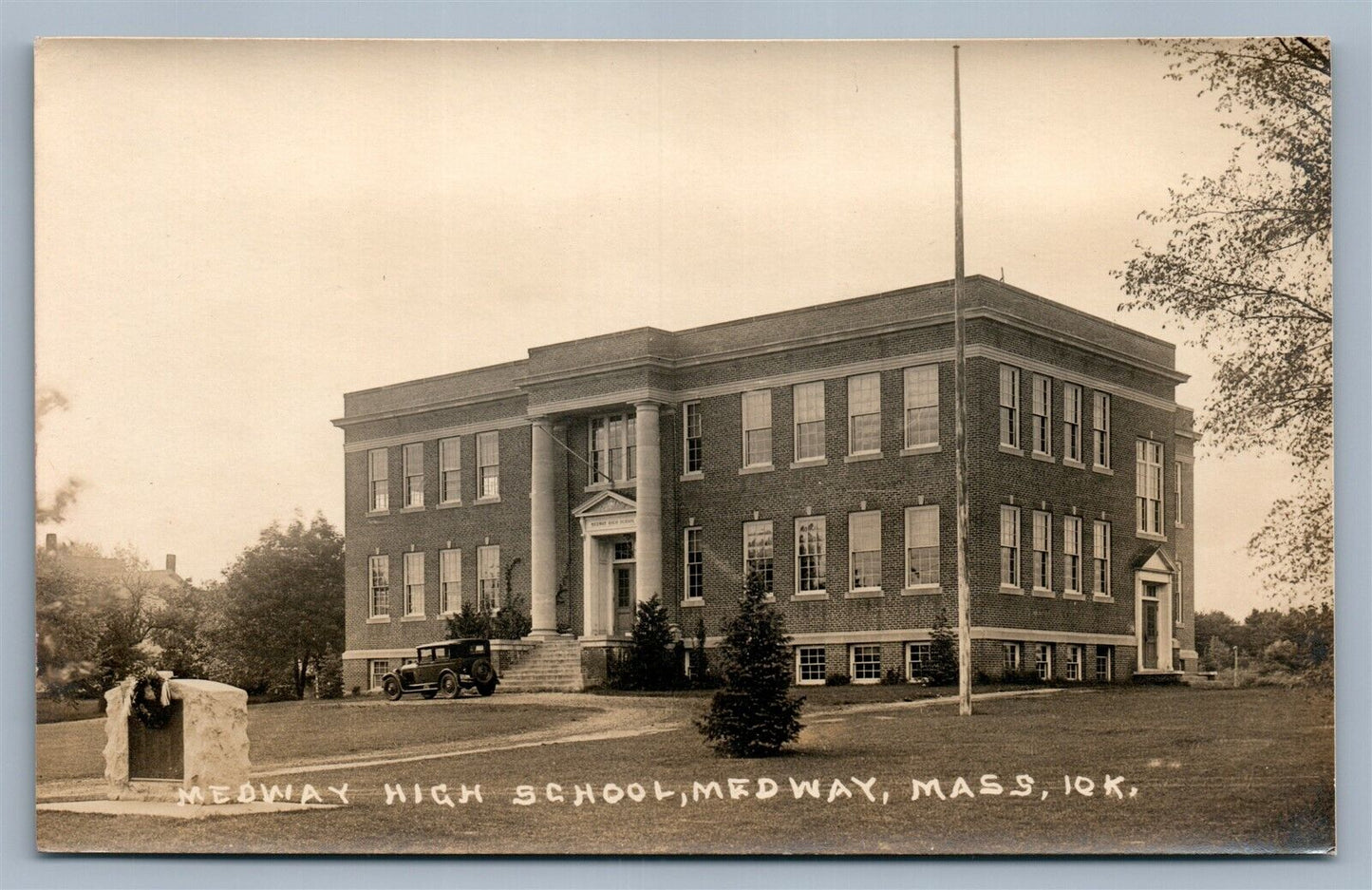 MEDWAY MA HIGH SCHOOL ANTIQUE REAL PHOTO POSTCARD RPPC