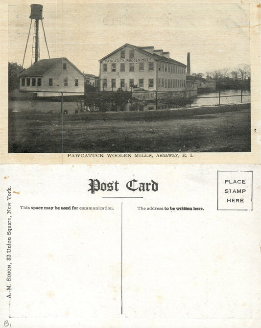 ASHAWAY R.I. PAWCATUCK WOOLEN MILLS ANTIQUE POSTCARD