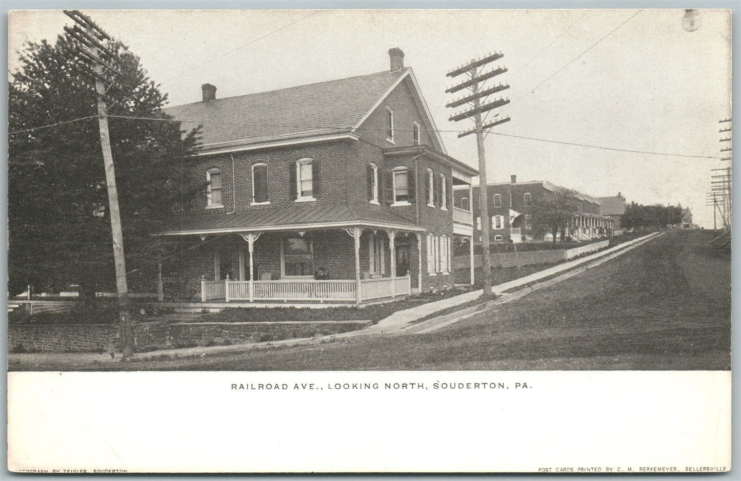 SOUDERTON PA RAILROAD AVENUE DOUBLE SIDED ANTIQUE POSTCARD