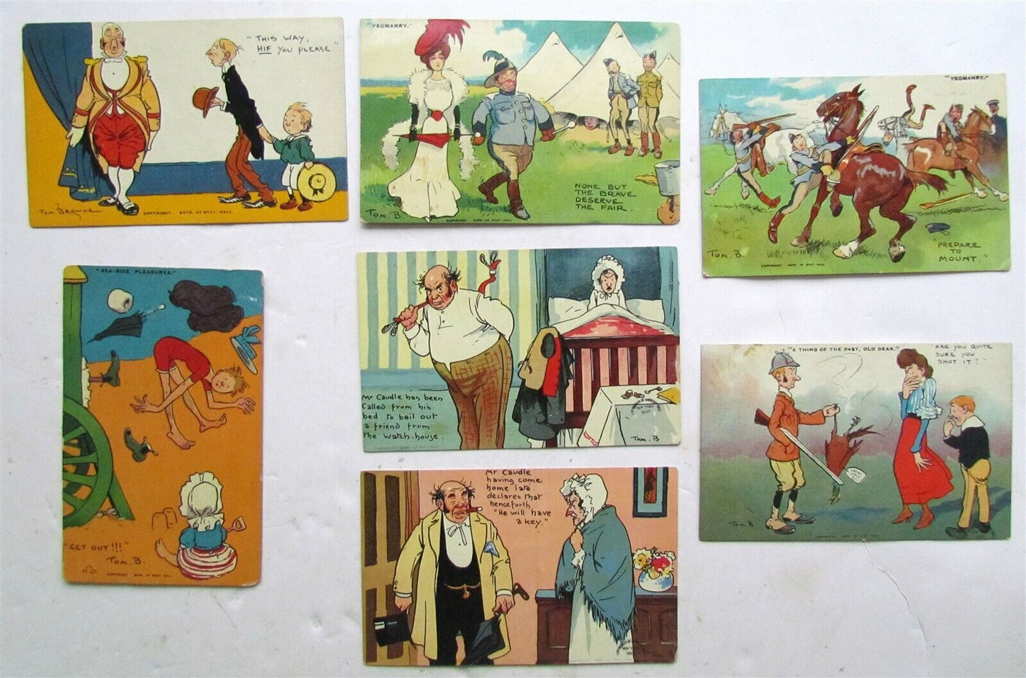 LOT of 7 ARTIST SIGNED by TOM BROWNE ANTIQUE BRITISH PICTORIAL POSTCARDS