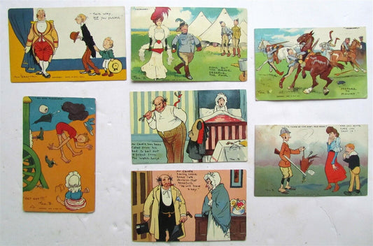 LOT of 7 ARTIST SIGNED by TOM BROWNE ANTIQUE BRITISH PICTORIAL POSTCARDS