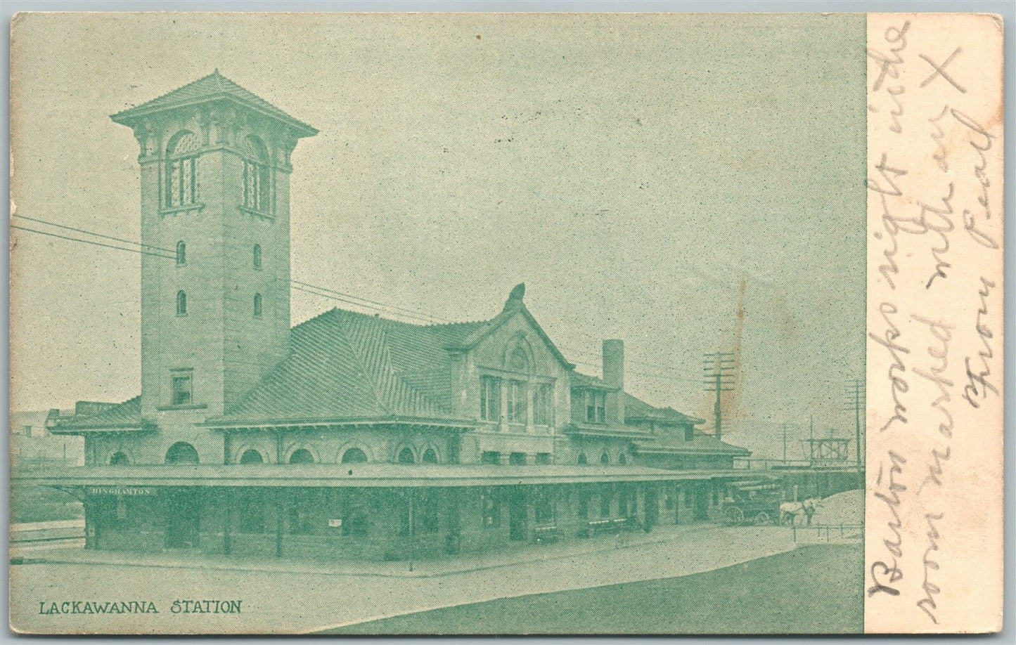 BINGHAMPTON NY LACKAWANNA RAILROAD STATION 1907 ANTIQUE POSTCARD railway depot