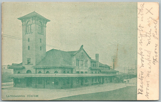 BINGHAMPTON NY LACKAWANNA RAILROAD STATION 1907 ANTIQUE POSTCARD railway depot