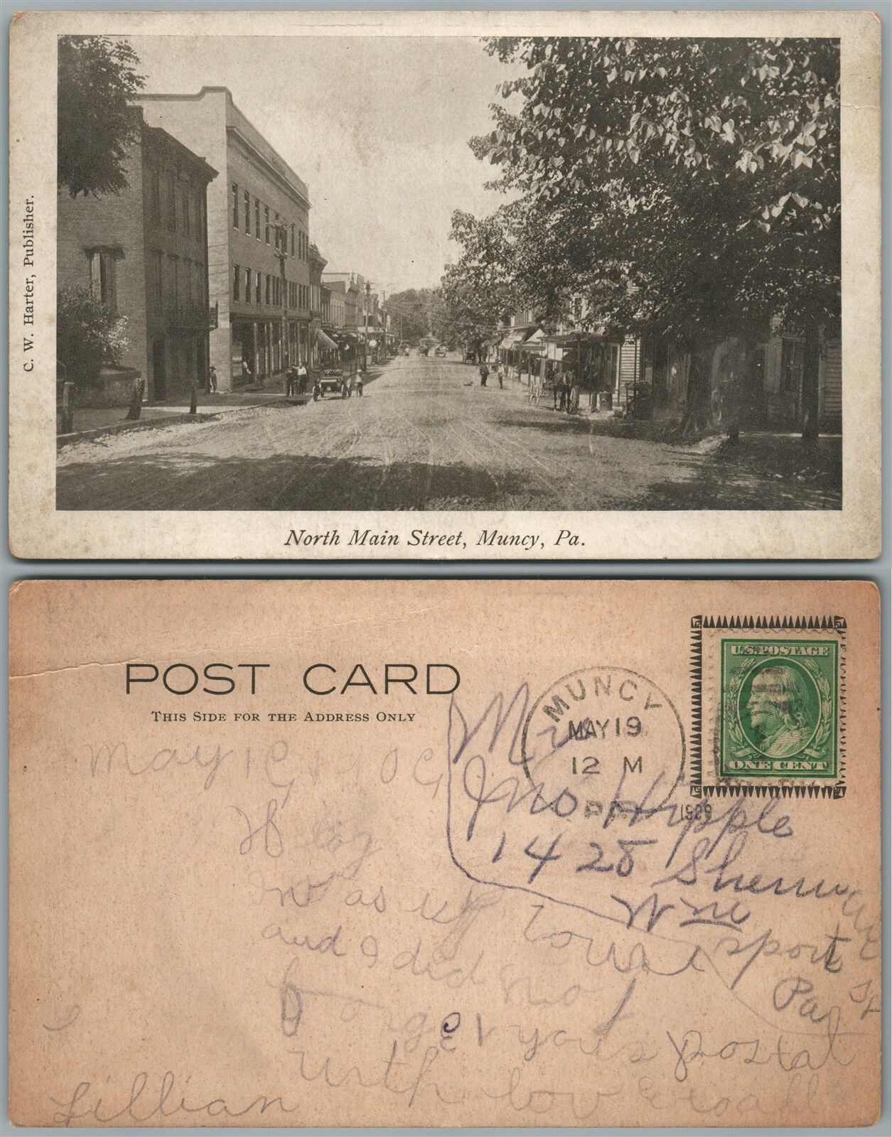MUNCY PA NORTH MAIN STREET UNDIVIDED ANTIQUE POSTCARD