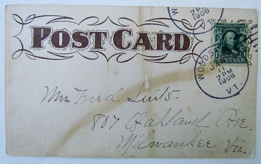 VINTAGE 1906 UNDIVIDED POSTCARD PARK LOOKING WEST WOODSTOCK VERMONT