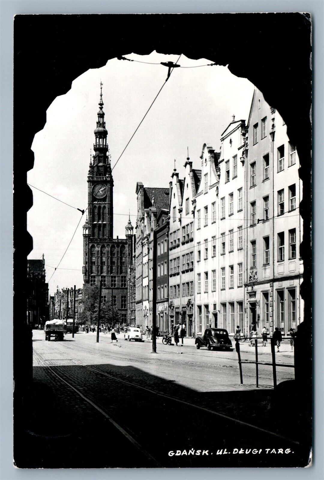 GDANSK POLAND UL. DLUGI TARG VINTAGE REAL PHOTO POSTCARD RPPC w/ STAMP