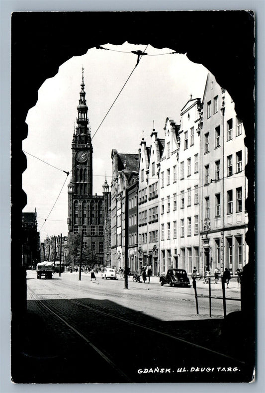 GDANSK POLAND UL. DLUGI TARG VINTAGE REAL PHOTO POSTCARD RPPC w/ STAMP