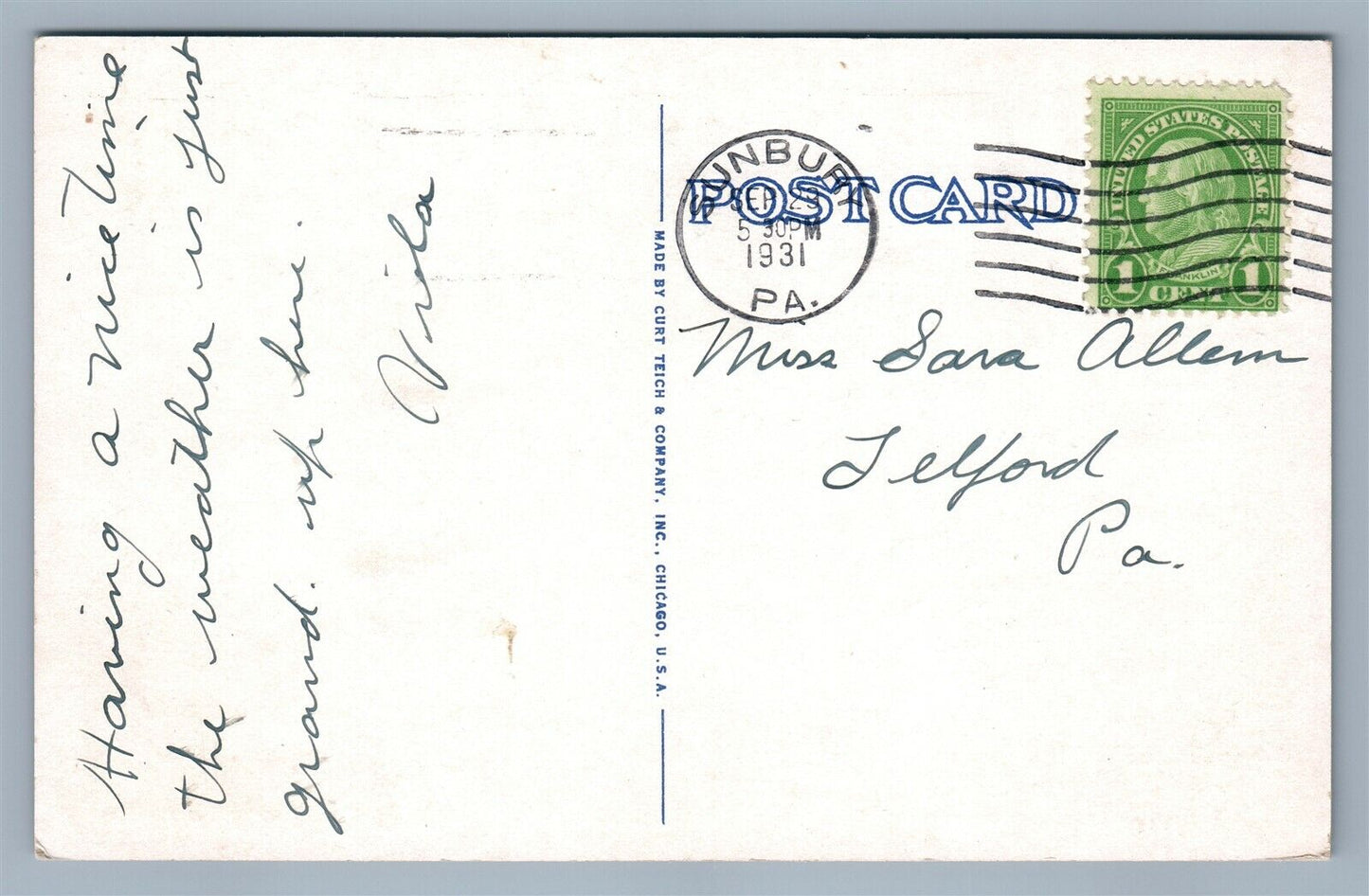 SUNBURY PA FIFTH & CHESTNUT STREET CHURCH ANTIQUE POSTCARD