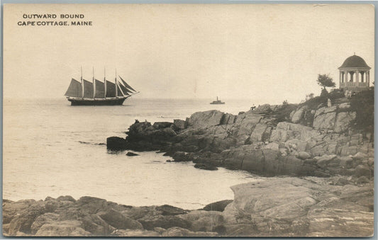 CAPE COTTAGE ME OUTWARD BOUND ANTIQUE REAL PHOTO POSTCARD RPPC