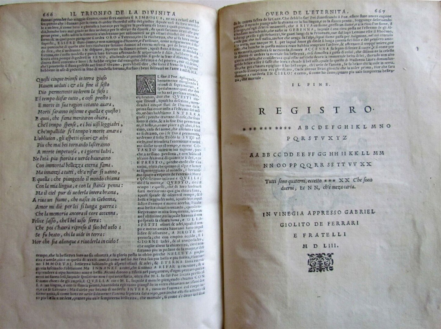1553 PETRARCH VELLUM BINDING antique Con l'espositione di M. Giovanni Gesualdo