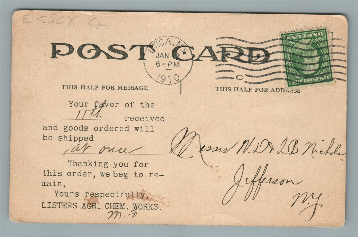 NEWARK NJ WORKS of LISTERS AGR. CHEM. WORKS ANTIQUE POSTCARD