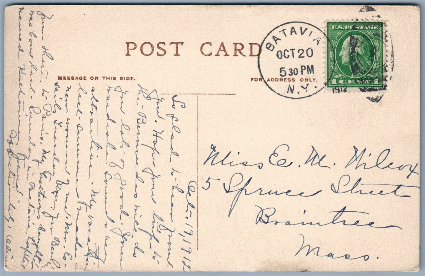 BATAVIA NY WASHINGTON AVENUE SCHOOL ANTIQUE POSTCARD w/ CORK CANCEL